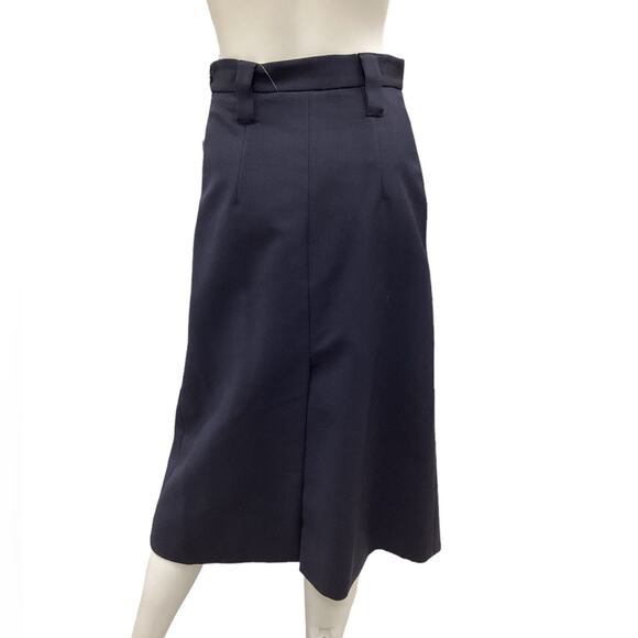 Prada Skirt Women’s Size 6 A-Line Large Front Pleat with Back Slit in Navy Blue - Picture 3 of 4